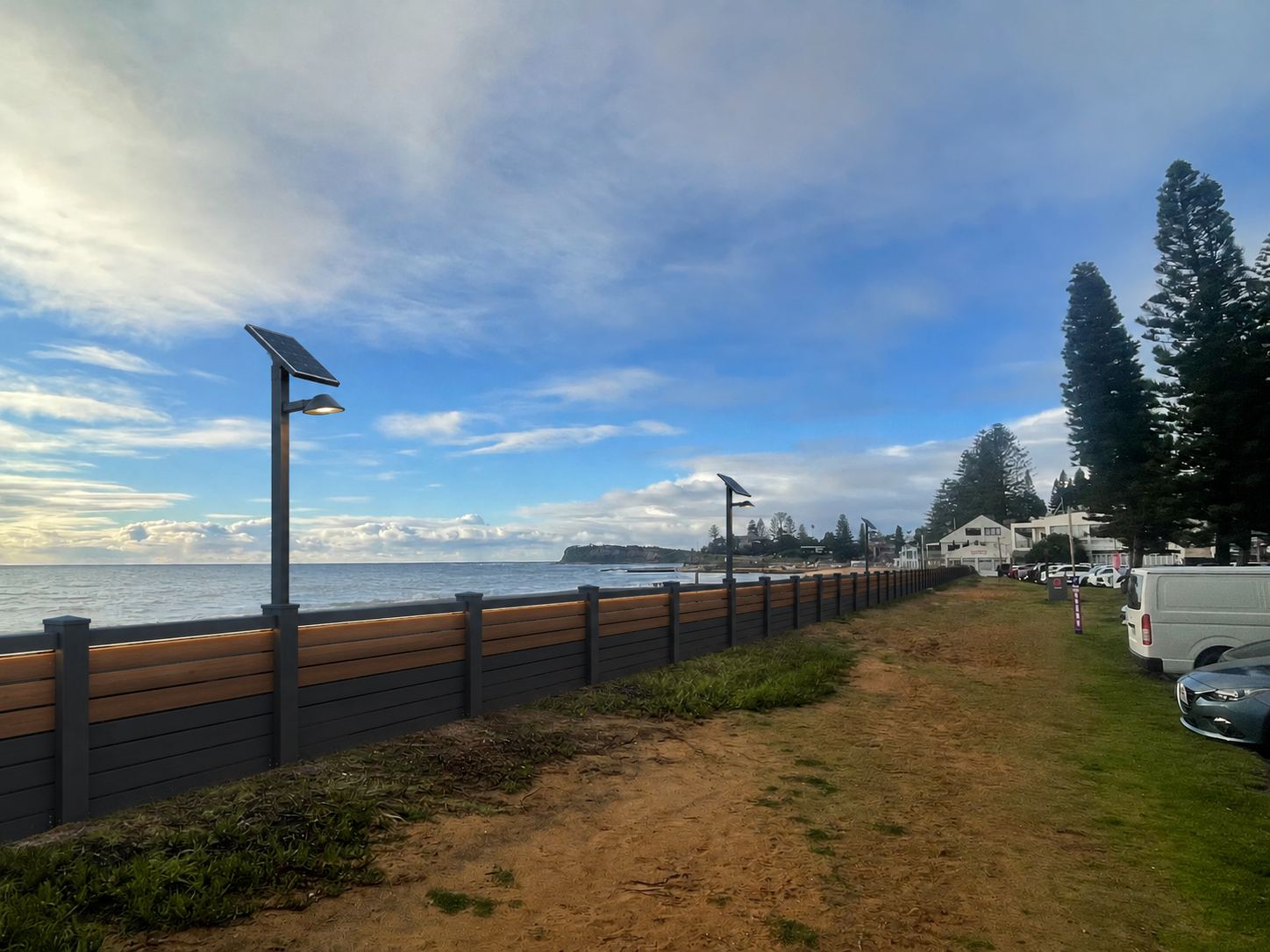 Elevated solar lighting mast concept along a coastal path
