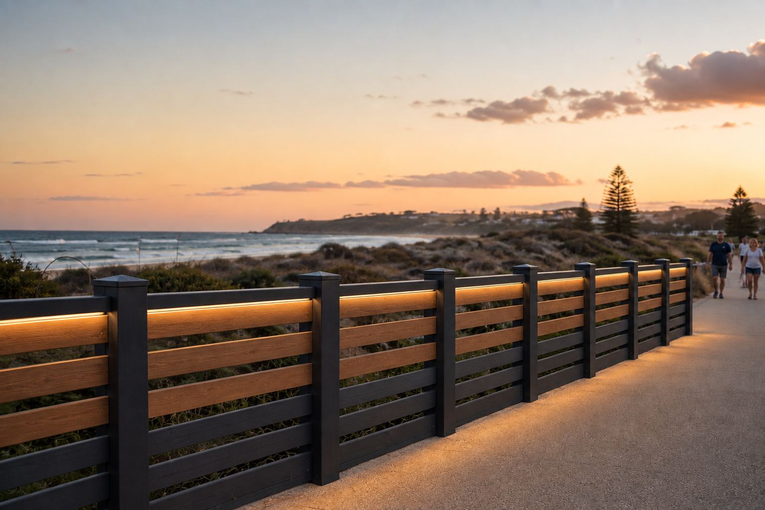 Recommended integrated rail lighting configuration at sunset